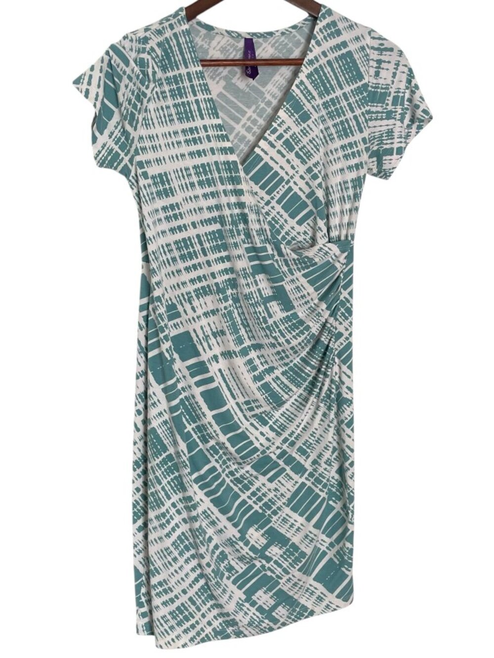 Seraphine Abella Ruched Maternity Dress Size 6 Aqua Blue Faux Wrap Nursing
